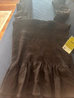 Moa Moa Black Smocked Ruffle Strap top